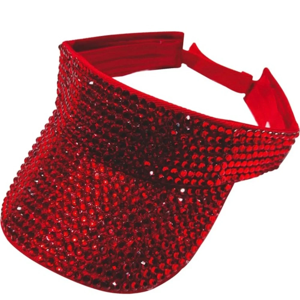 Stunning Red Bling Visors Rhinestones Sport Sun Visor Caps Adjustable - Picture 3 of 11